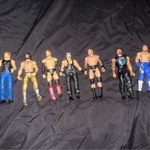 WWE Action Figures Set - Blue, Gold, Red, Black